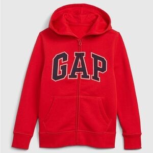 GAP Kids Bright Red Zip-Up Hoodie Sweatshirt w Navy Blue Logo